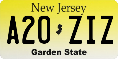 NJ license plate A20ZIZ