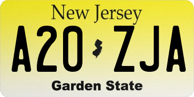 NJ license plate A20ZJA