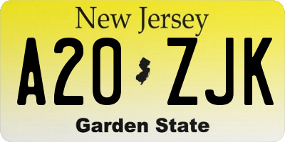 NJ license plate A20ZJK