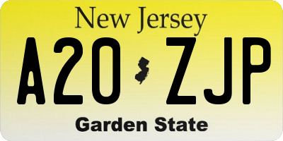 NJ license plate A20ZJP