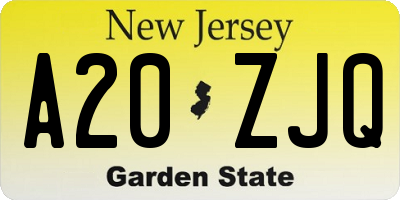 NJ license plate A20ZJQ