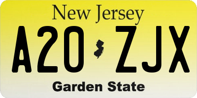 NJ license plate A20ZJX