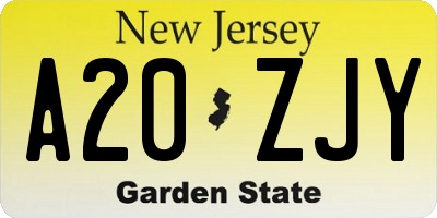 NJ license plate A20ZJY