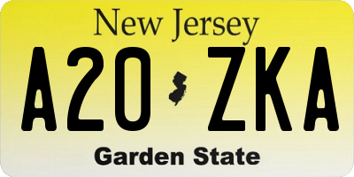 NJ license plate A20ZKA