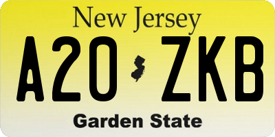 NJ license plate A20ZKB