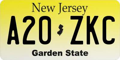 NJ license plate A20ZKC