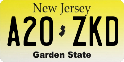 NJ license plate A20ZKD