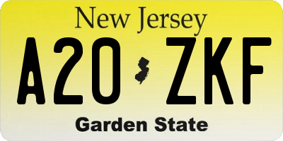 NJ license plate A20ZKF