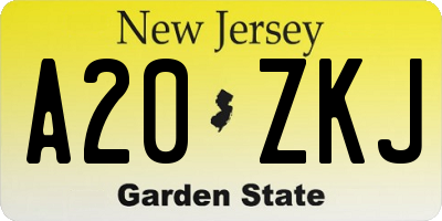 NJ license plate A20ZKJ