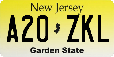 NJ license plate A20ZKL