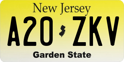 NJ license plate A20ZKV