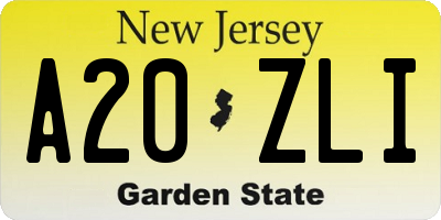 NJ license plate A20ZLI