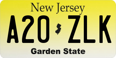 NJ license plate A20ZLK