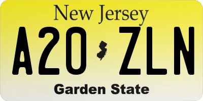 NJ license plate A20ZLN