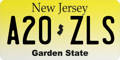 NJ license plate A20ZLS