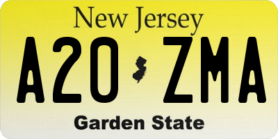 NJ license plate A20ZMA