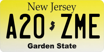NJ license plate A20ZME