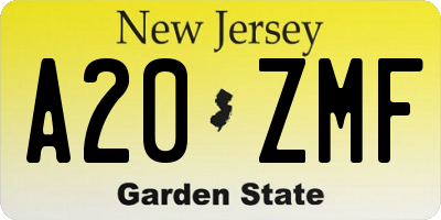 NJ license plate A20ZMF