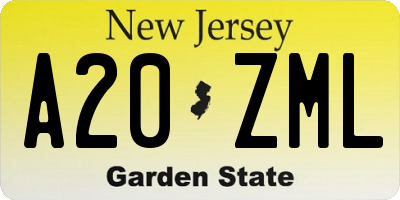 NJ license plate A20ZML