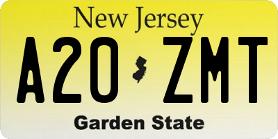 NJ license plate A20ZMT