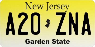 NJ license plate A20ZNA