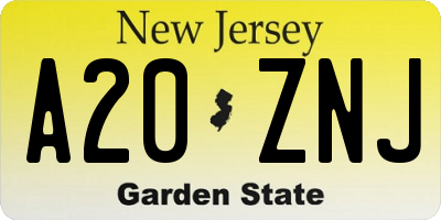NJ license plate A20ZNJ