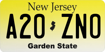 NJ license plate A20ZNO