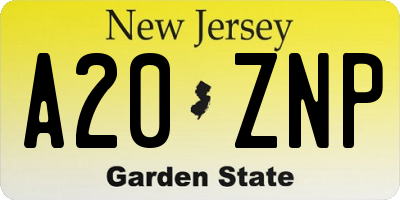 NJ license plate A20ZNP