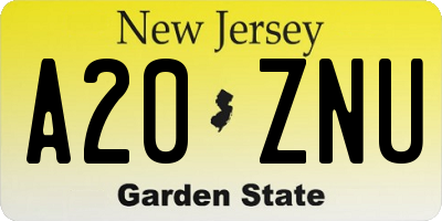 NJ license plate A20ZNU
