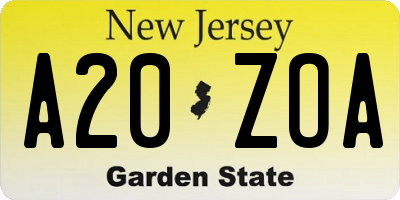 NJ license plate A20ZOA