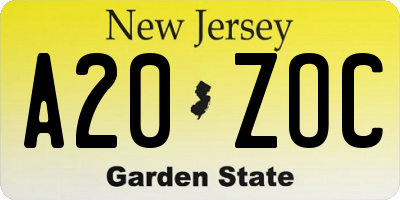NJ license plate A20ZOC