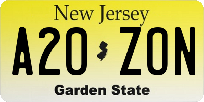 NJ license plate A20ZON