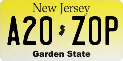 NJ license plate A20ZOP