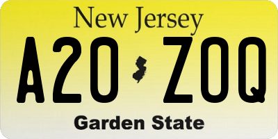 NJ license plate A20ZOQ
