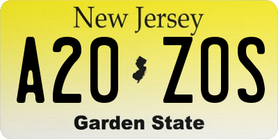 NJ license plate A20ZOS