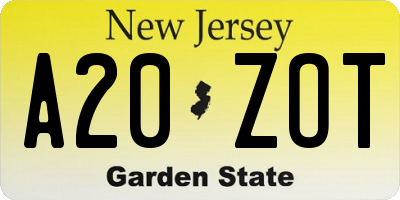 NJ license plate A20ZOT