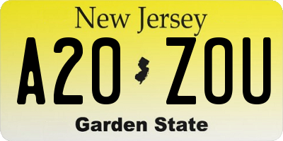 NJ license plate A20ZOU