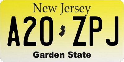 NJ license plate A20ZPJ