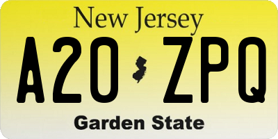 NJ license plate A20ZPQ
