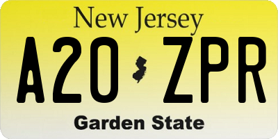 NJ license plate A20ZPR