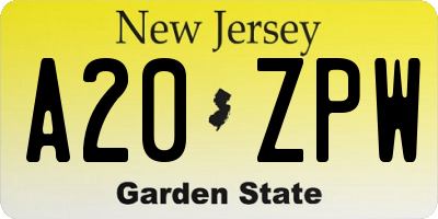 NJ license plate A20ZPW