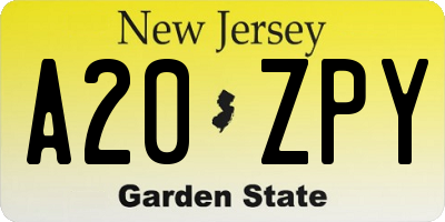 NJ license plate A20ZPY
