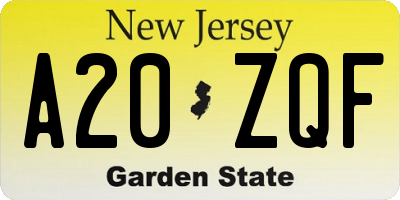 NJ license plate A20ZQF