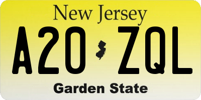NJ license plate A20ZQL