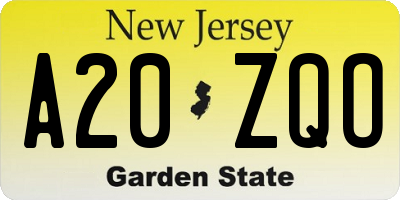 NJ license plate A20ZQO