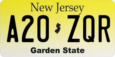 NJ license plate A20ZQR