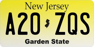 NJ license plate A20ZQS
