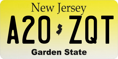 NJ license plate A20ZQT
