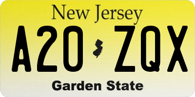 NJ license plate A20ZQX
