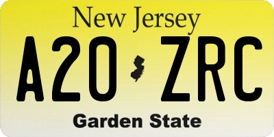 NJ license plate A20ZRC